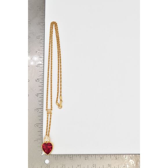 Swarovski Vintage Red Crystal Heart Necklace Rhinestone Gold Swan Signed BinBJ - Picture 12 of 12